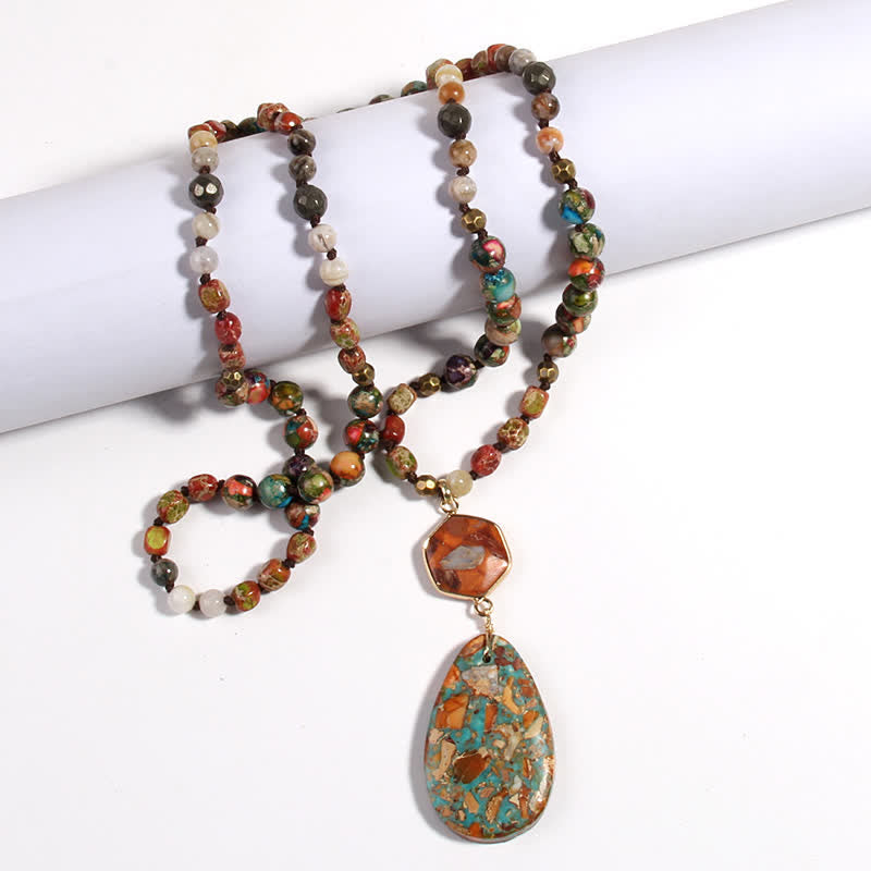 Collier pendentif goutte en pierre empereur multicolore naturelle Olivenorma