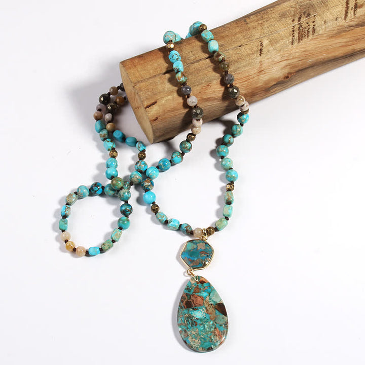 Collier pendentif goutte en pierre empereur multicolore naturelle Olivenorma