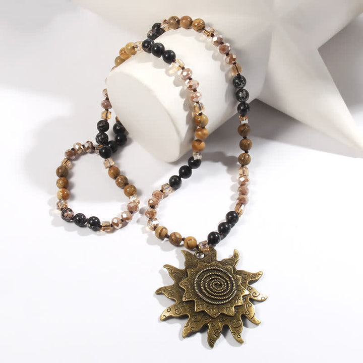 Collier pendentif soleil en perles de pierre naturelle Olivenorma de 8 mm