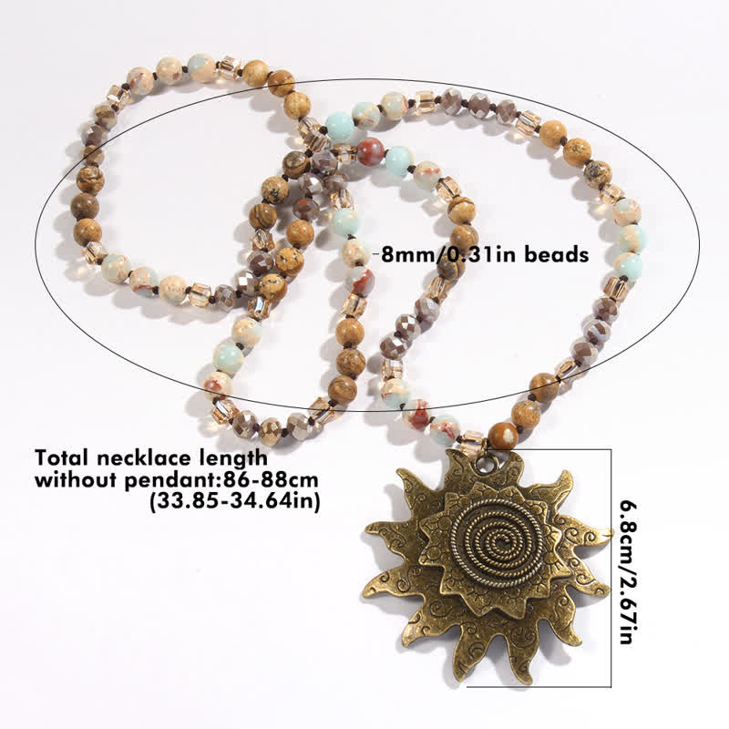Collier pendentif soleil en perles de pierre naturelle Olivenorma de 8 mm