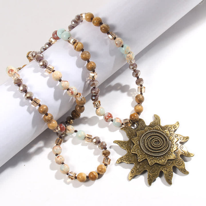 Collier pendentif soleil en perles de pierre naturelle Olivenorma de 8 mm