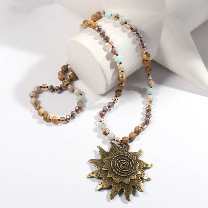 Collier pendentif soleil en perles de pierre naturelle Olivenorma de 8 mm