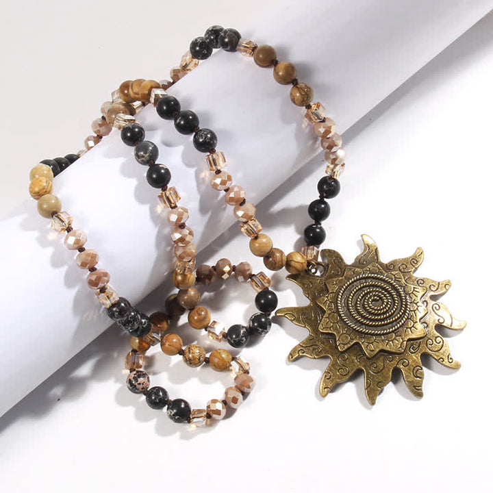 Collier pendentif soleil en perles de pierre naturelle Olivenorma de 8 mm