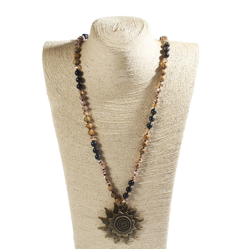 Collier pendentif soleil en perles de pierre naturelle Olivenorma de 8 mm