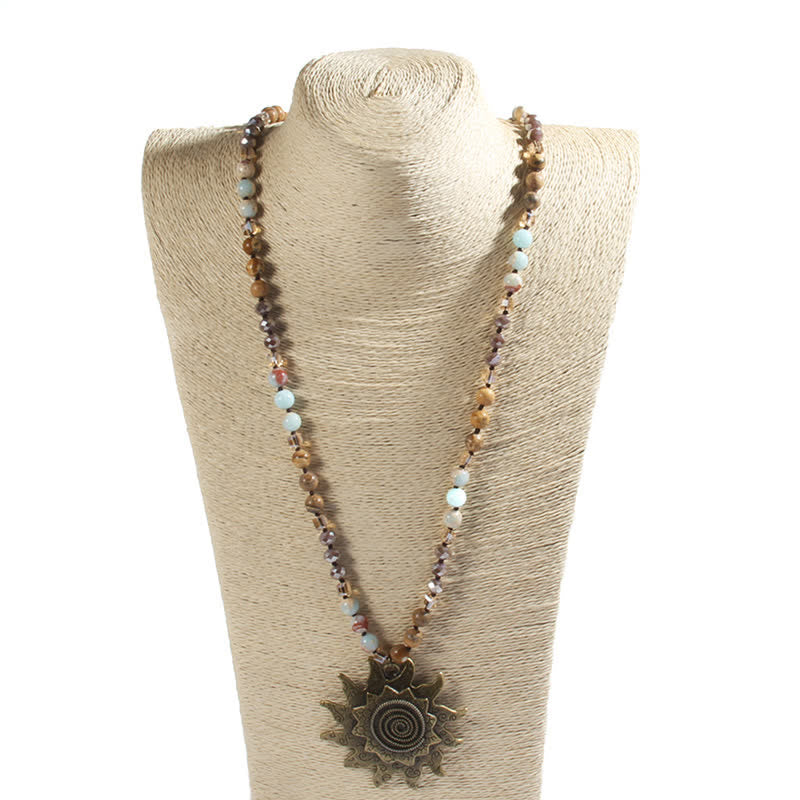 Collier pendentif soleil en perles de pierre naturelle Olivenorma de 8 mm