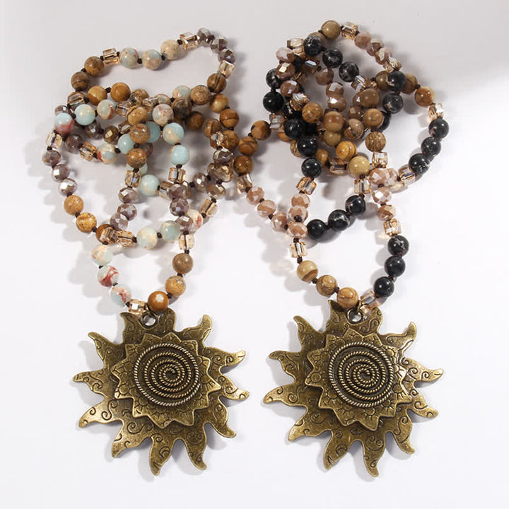 Collier pendentif soleil en perles de pierre naturelle Olivenorma de 8 mm