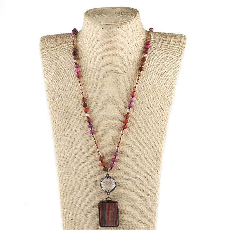 Collier pendentif carré en perles de pierre naturelle Olivenorma