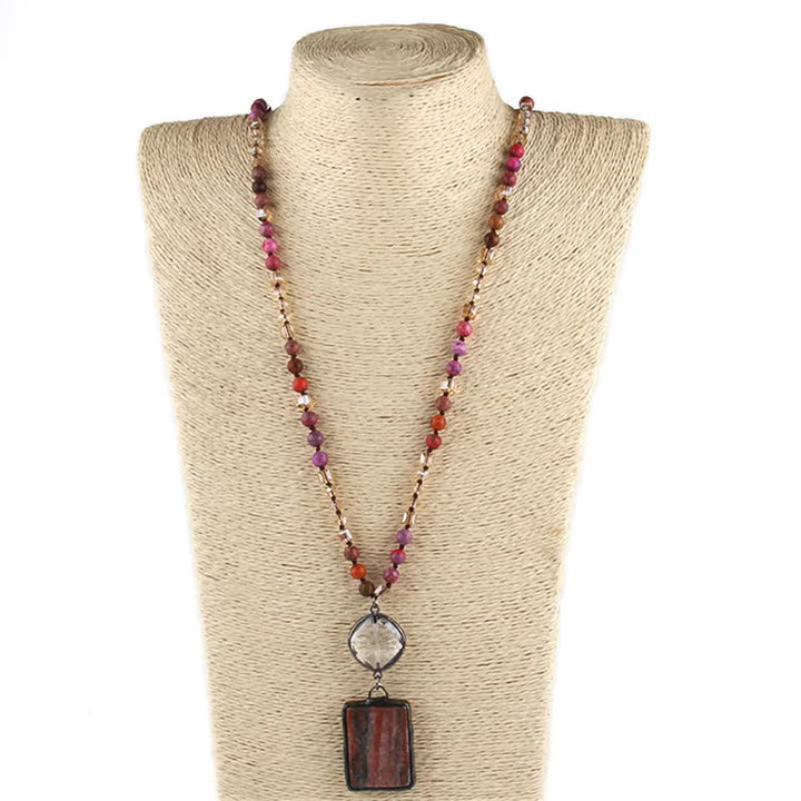 Collier pendentif carré en perles de pierre naturelle Olivenorma