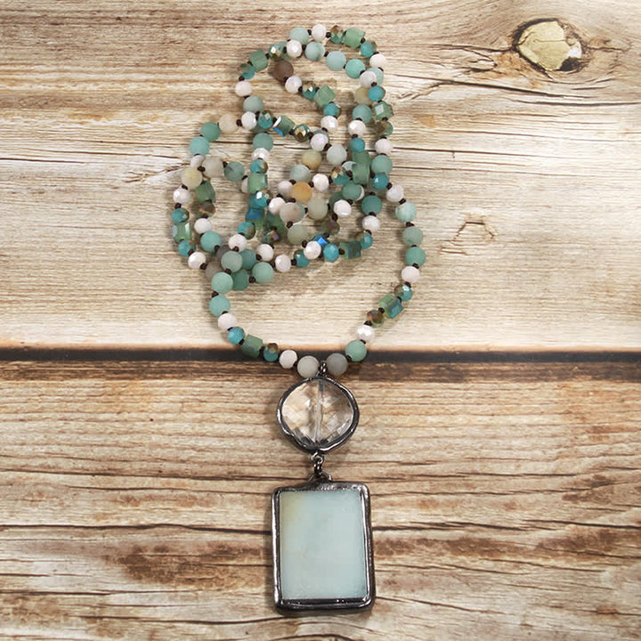 Collier pendentif carré en perles de pierre naturelle Olivenorma
