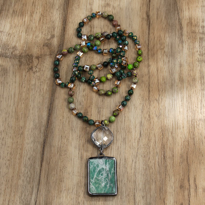 Collier pendentif carré en perles de pierre naturelle Olivenorma