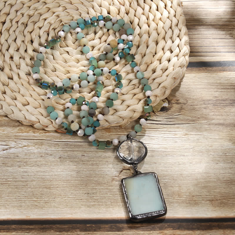 Collier pendentif carré en perles de pierre naturelle Olivenorma
