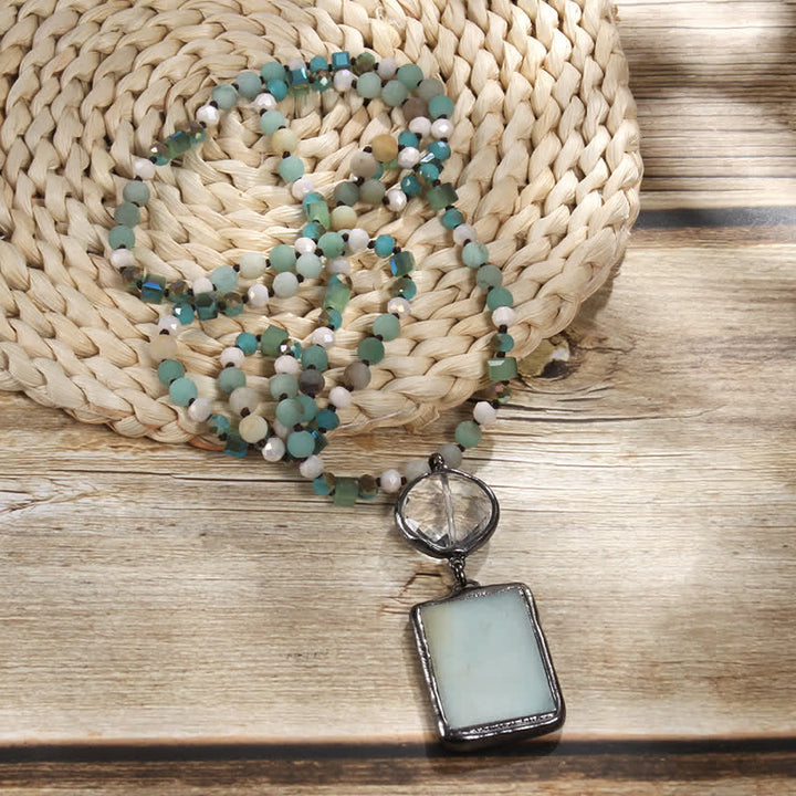 Collier pendentif carré en perles de pierre naturelle Olivenorma