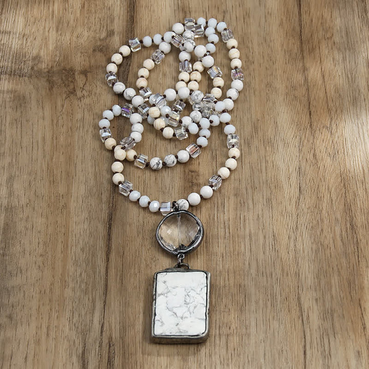Collier pendentif carré en perles de pierre naturelle Olivenorma