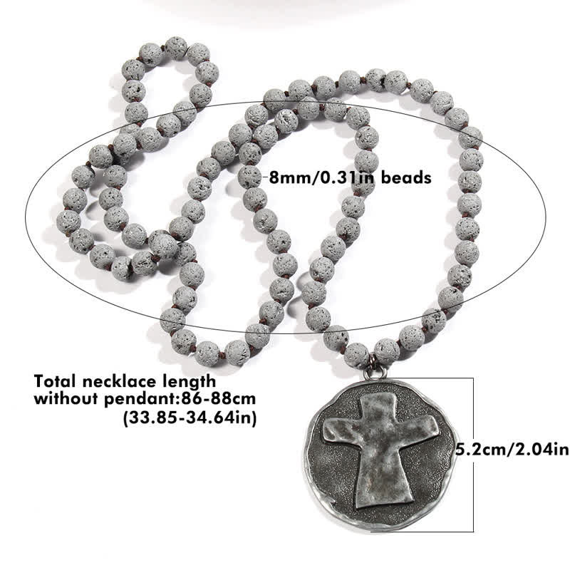Collier pendentif croix en perles de pierre de lave labradorite Olivenorma de 8 mm