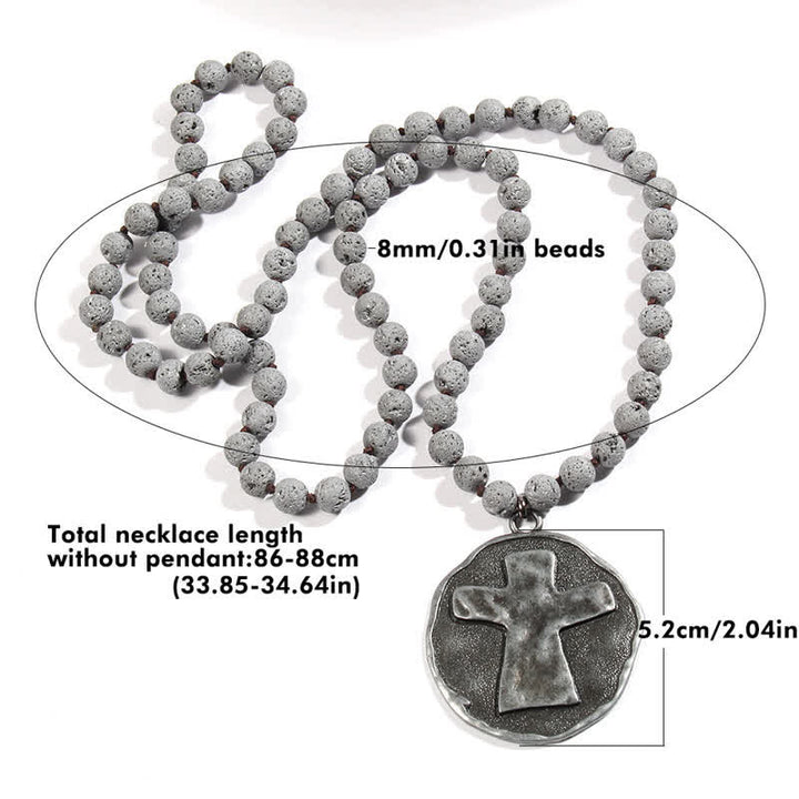 Collier pendentif croix en perles de pierre de lave labradorite Olivenorma de 8 mm