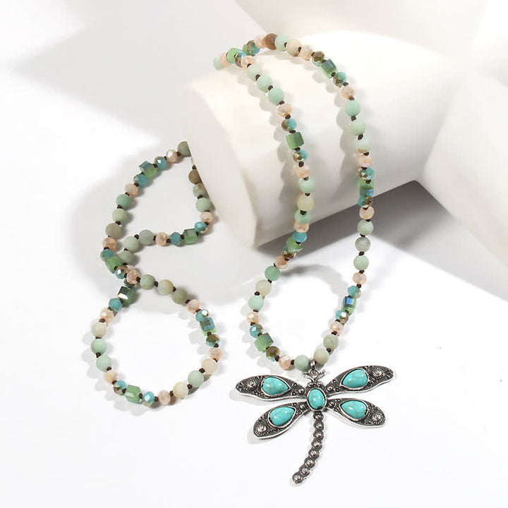 Collier pendentif libellule turquoise avec perles de 6 mm Olivenorma