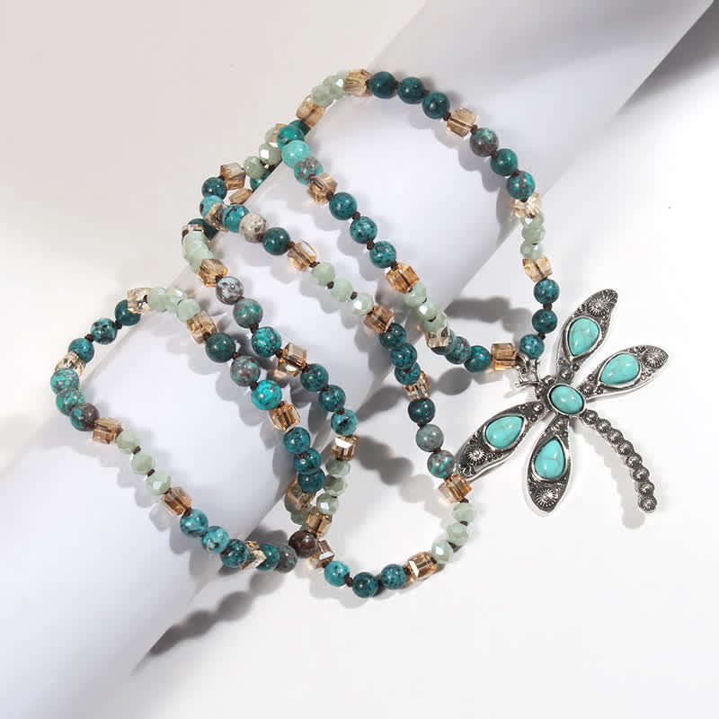 Collier pendentif libellule turquoise avec perles de 6 mm Olivenorma