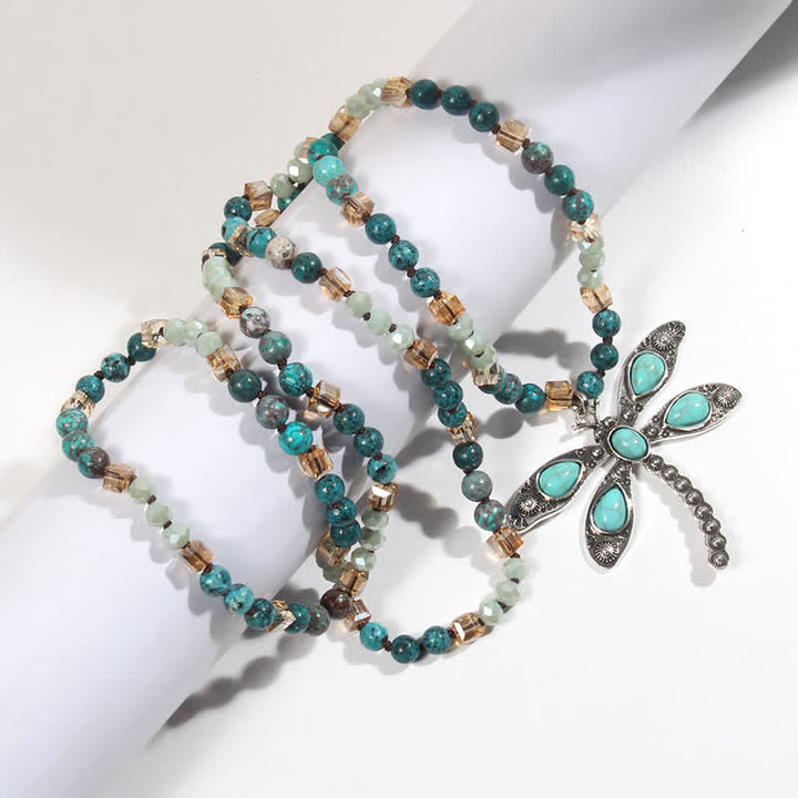 Collier pendentif libellule turquoise avec perles de 6 mm Olivenorma