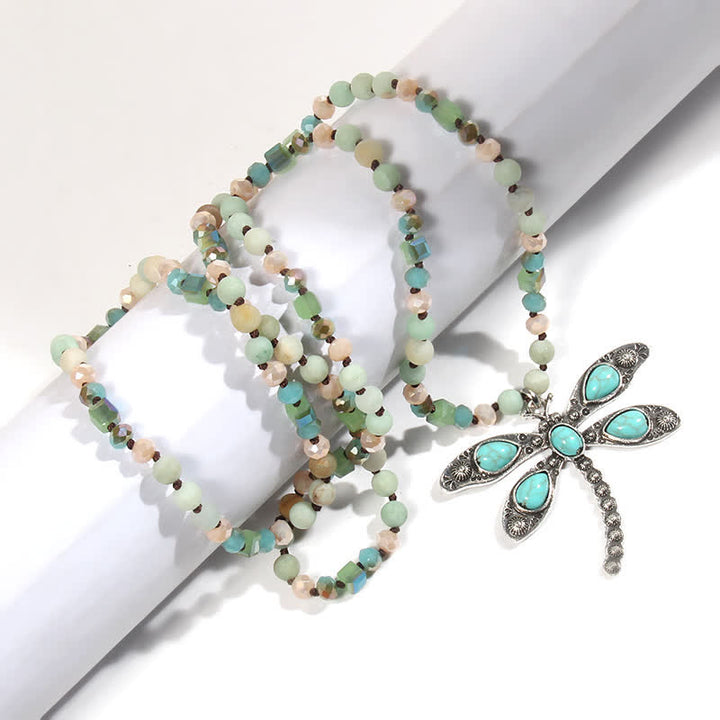 Collier pendentif libellule turquoise avec perles de 6 mm Olivenorma