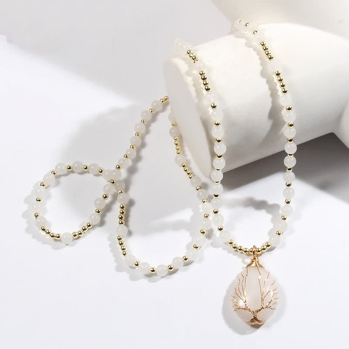 Collier avec pendentif en forme de goutte d'arbre de vie en perles de pierre Olivenorma