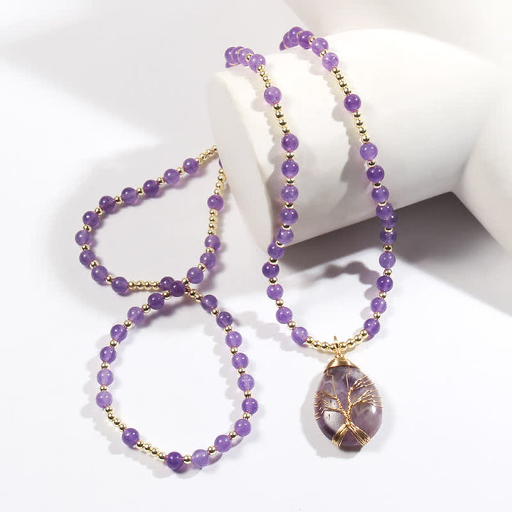 Collier avec pendentif en forme de goutte d'arbre de vie en perles de pierre Olivenorma