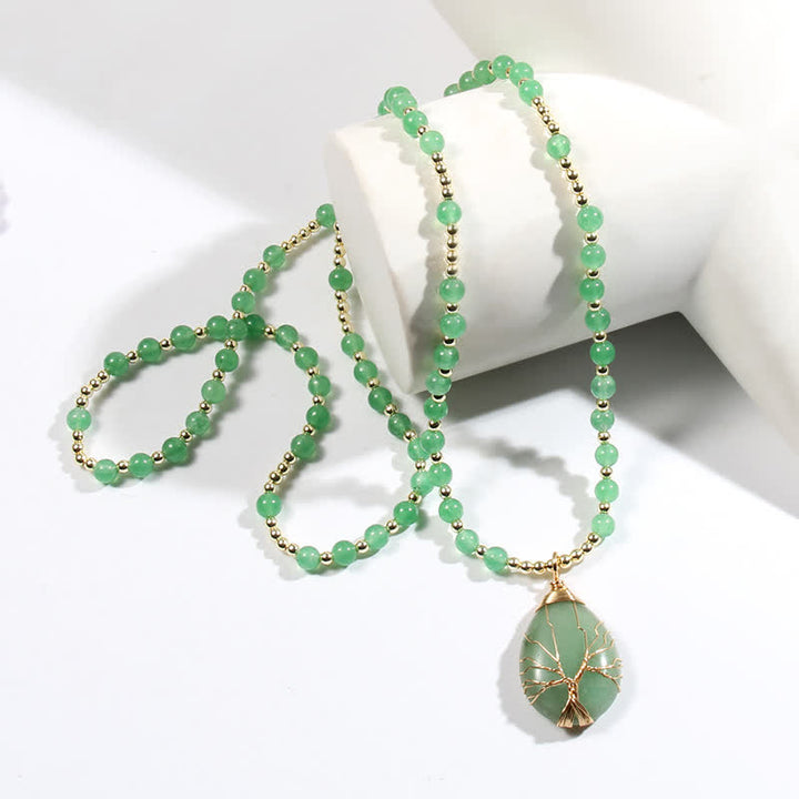 Collier avec pendentif en forme de goutte d'arbre de vie en perles de pierre Olivenorma
