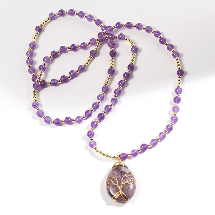 Collier avec pendentif en forme de goutte d'arbre de vie en perles de pierre Olivenorma