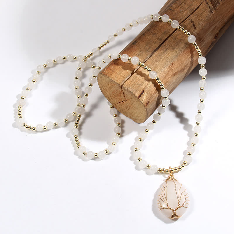 Collier avec pendentif en forme de goutte d'arbre de vie en perles de pierre Olivenorma