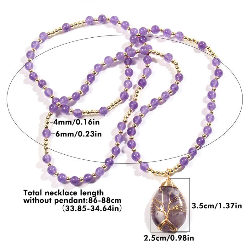 Collier avec pendentif en forme de goutte d'arbre de vie en perles de pierre Olivenorma