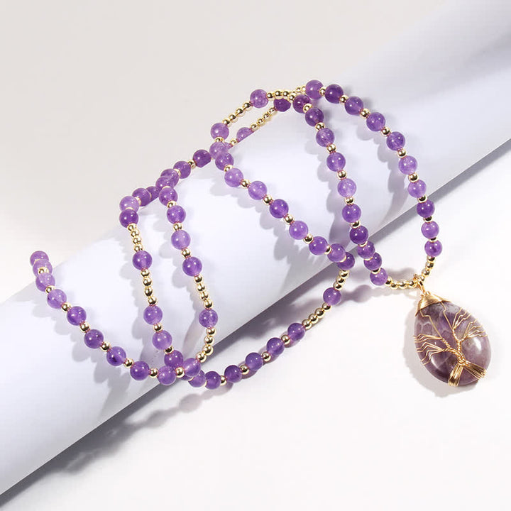 Collier avec pendentif en forme de goutte d'arbre de vie en perles de pierre Olivenorma