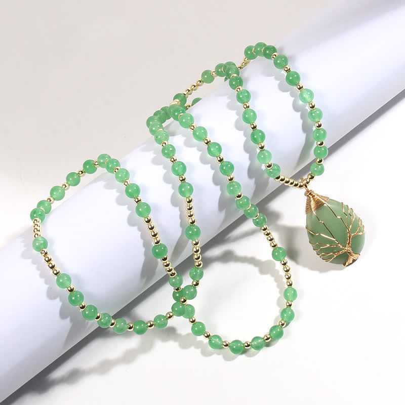 Collier avec pendentif en forme de goutte d'arbre de vie en perles de pierre Olivenorma