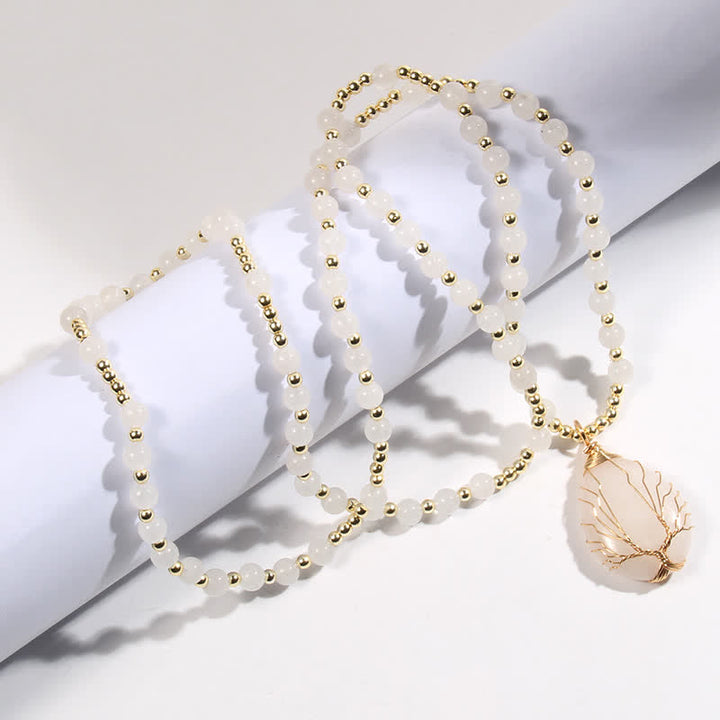 Collier avec pendentif en forme de goutte d'arbre de vie en perles de pierre Olivenorma