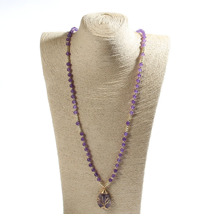 Collier avec pendentif en forme de goutte d'arbre de vie en perles de pierre Olivenorma