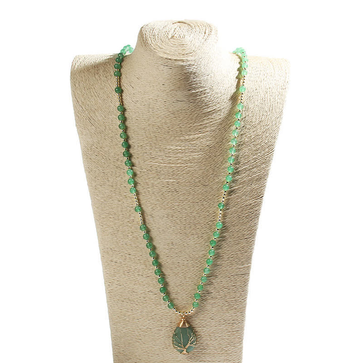 Collier avec pendentif en forme de goutte d'arbre de vie en perles de pierre Olivenorma