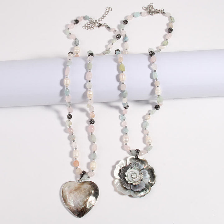 Collier pendentif en forme de cœur et de fleur en pierre naturelle Olivenorma