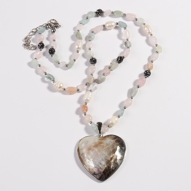 Collier pendentif en forme de cœur et de fleur en pierre naturelle Olivenorma