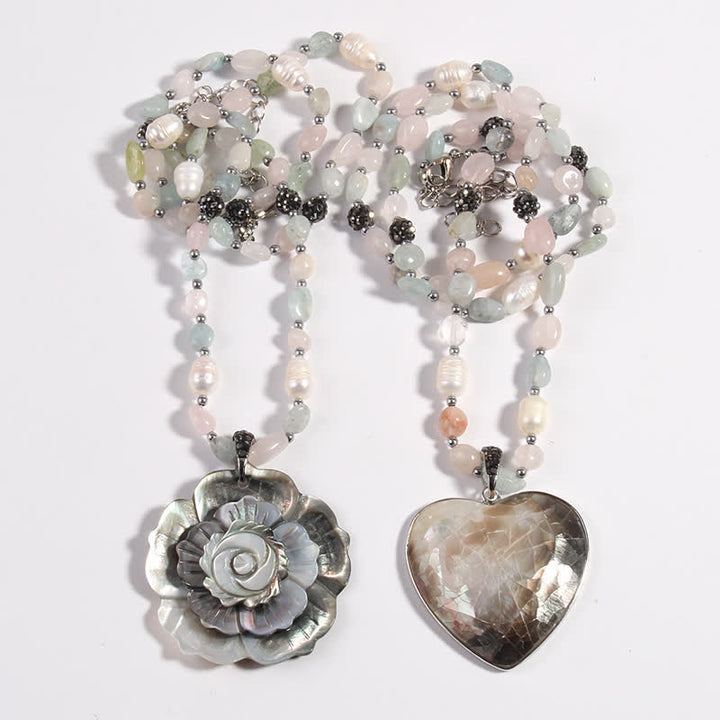 Collier pendentif en forme de cœur et de fleur en pierre naturelle Olivenorma