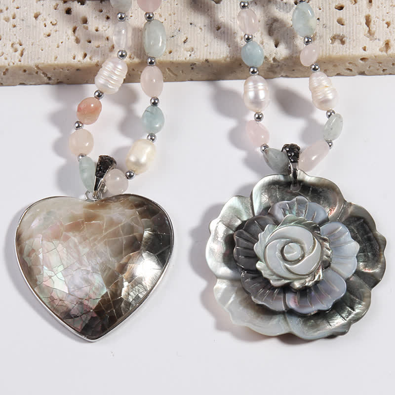 Collier pendentif en forme de cœur et de fleur en pierre naturelle Olivenorma