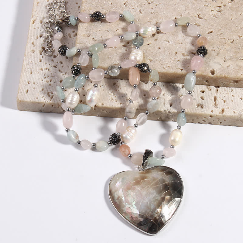Collier pendentif en forme de cœur et de fleur en pierre naturelle Olivenorma