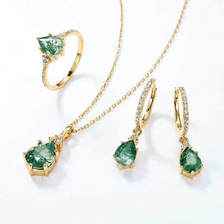 Ensemble de bijoux en argent sterling doré avec goutte d'eau et agate Olivenorma