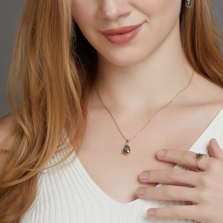 Ensemble de bijoux en argent sterling doré avec goutte d'eau et agate Olivenorma