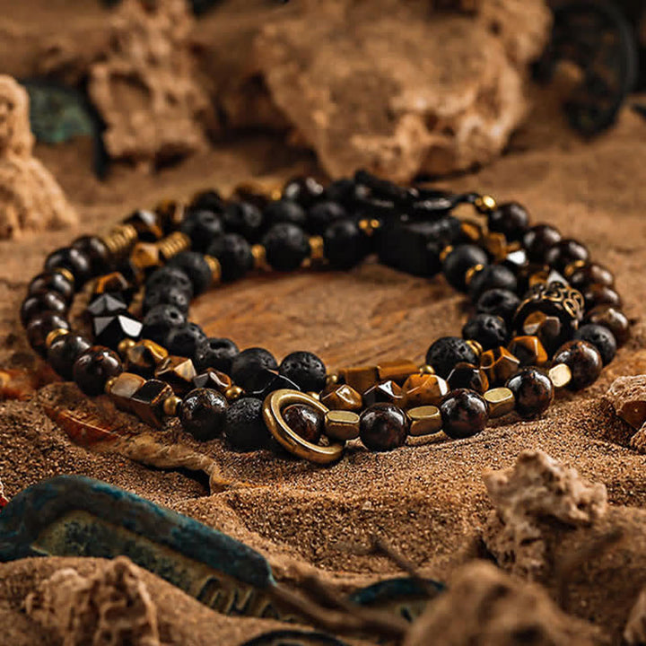 Bracelet en perles pour homme en pierre de lave naturelle œil de tigre Olivenorma - 18 cm - image 0