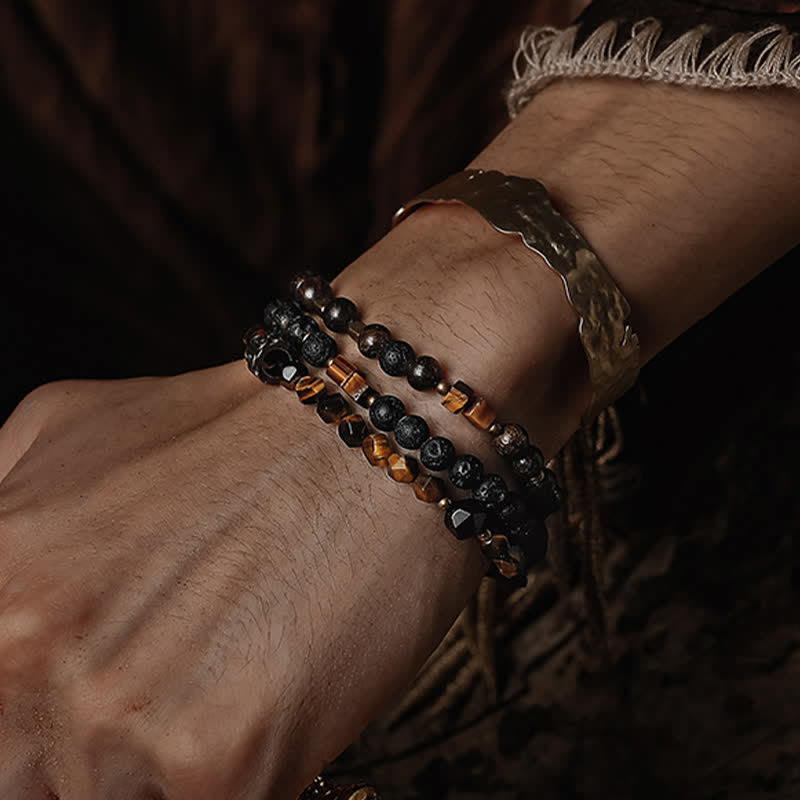 Bracelet en perles pour homme en pierre de lave naturelle œil de tigre Olivenorma - image 1