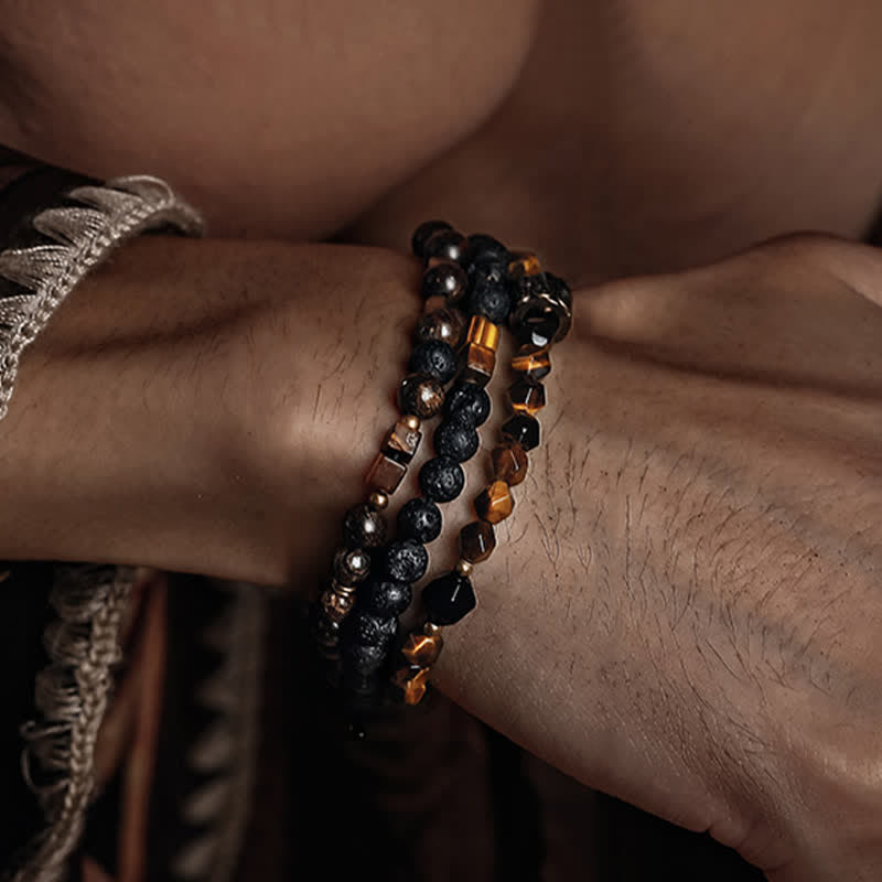 Bracelet en perles pour homme en pierre de lave naturelle œil de tigre Olivenorma - image 3