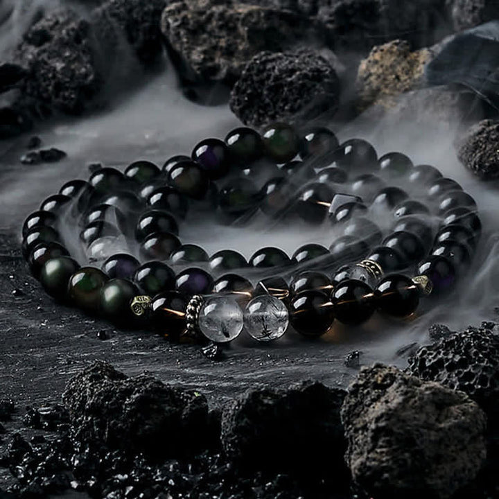 Bracelet de perles pour homme en obsidienne et quartz fumé Olivenorma - Quartz fumé - 18 cm - image 3