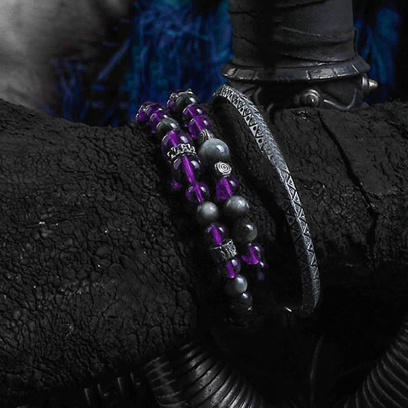 Bracelet en perles d'améthyste naturelle pour homme Olivenorma 