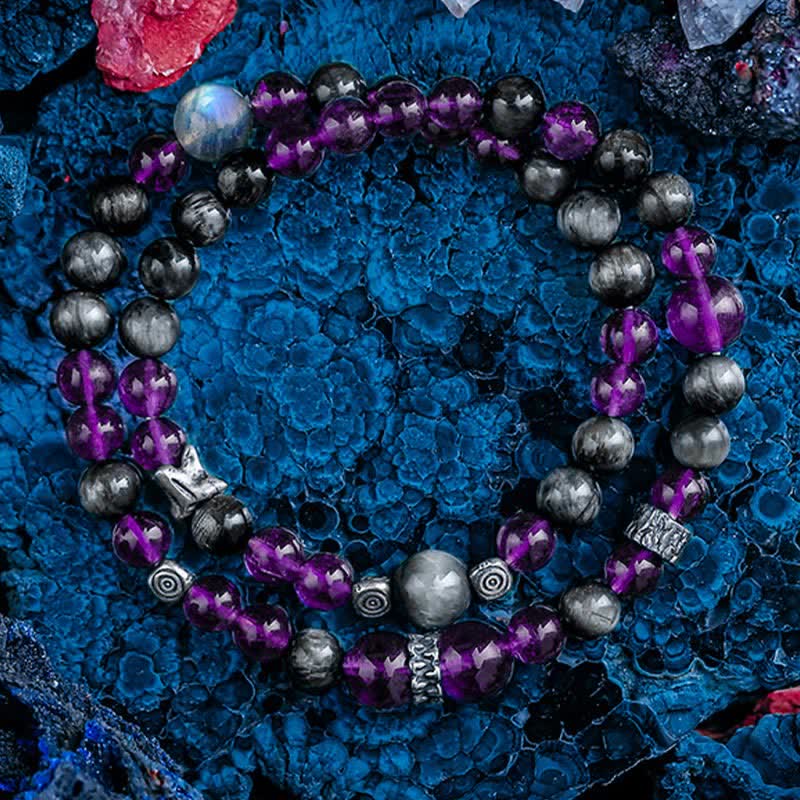 Bracelet en perles d'améthyste naturelle pour homme Olivenorma 