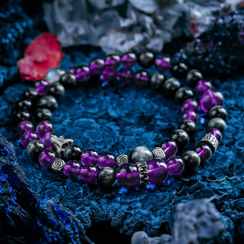 Bracelet en perles d'améthyste naturelle pour homme Olivenorma 