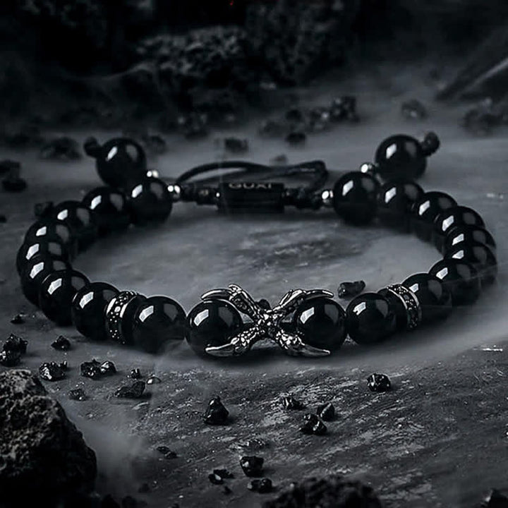 Bracelet de perles pour homme en obsidienne naturelle et jaspe gris Olivenorma 