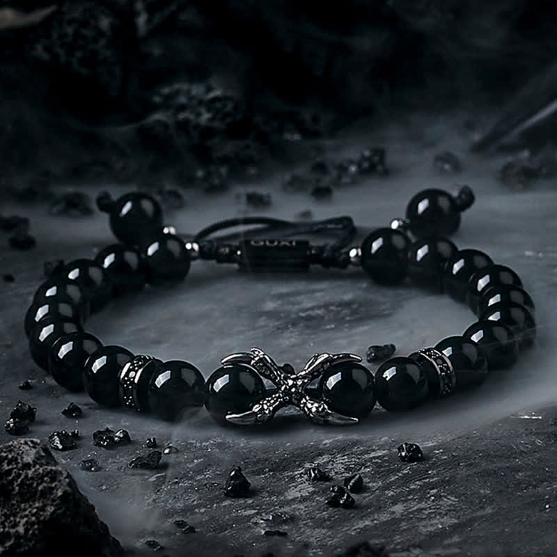 Bracelet de perles pour homme en obsidienne naturelle et jaspe gris Olivenorma - Obsidienne - 18 cm - image 0